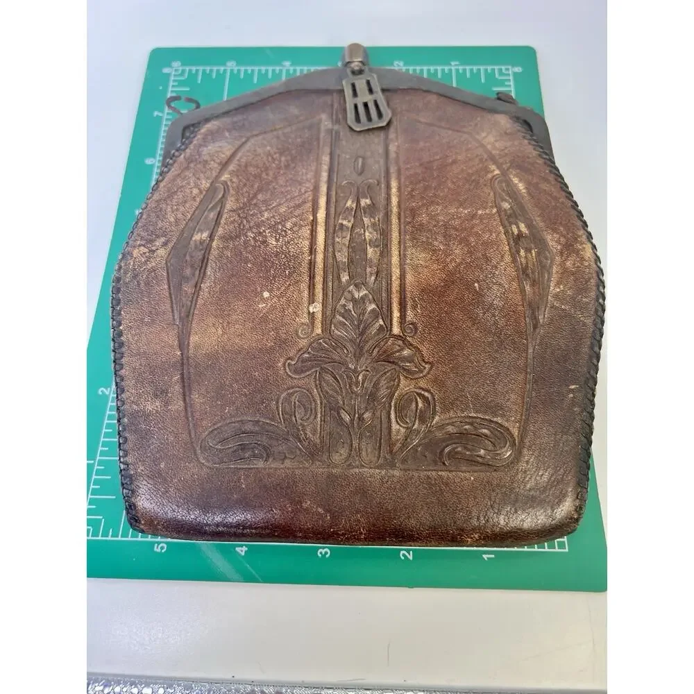 VTG Hand Tooled Leather Purse Turn Lock Clasp Early 1900s Art Nouveau Antique